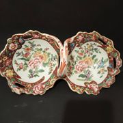 Double porcelain servant with floral decoration, polychrome and gilding – f