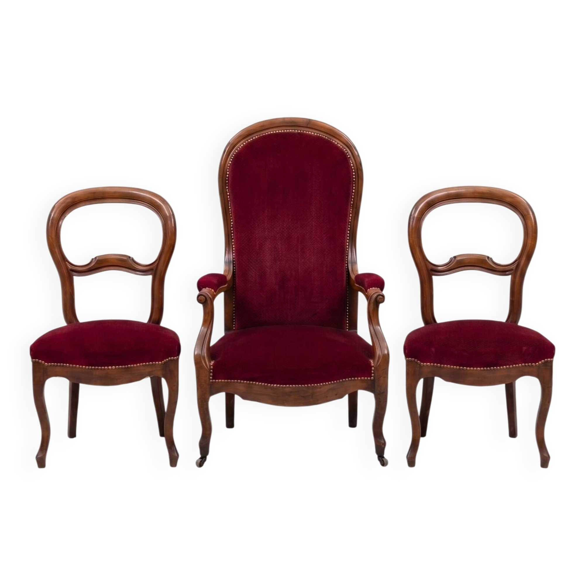 Voltaire armchair and 2 chairs
