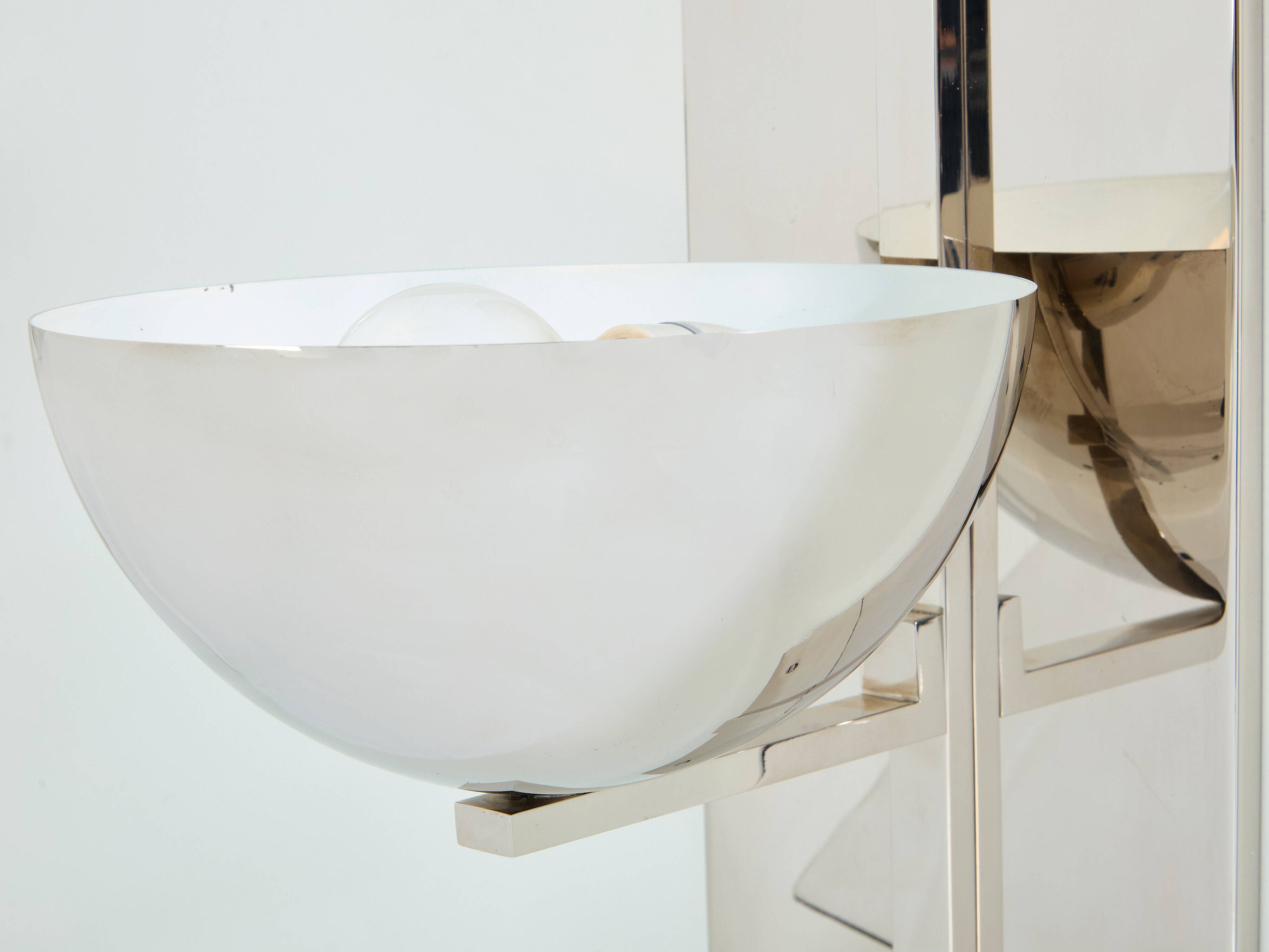 Pair of modernist wall lights by Claude Parent, nickel-plated steel, 1992.