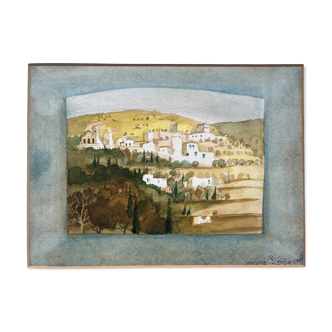 Watercolor painting "Anaxos" Greece signed B. Lévêque 1988