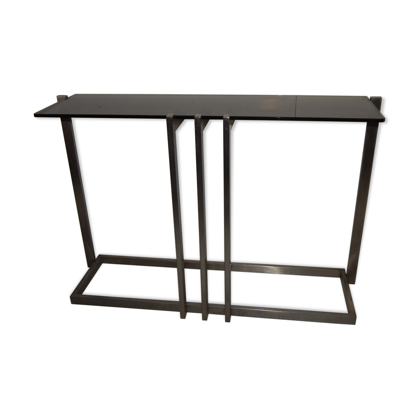 console table brushed steel design Paul Le Geard year 70