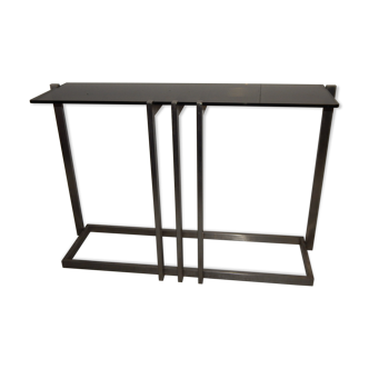 console table brushed steel design Paul Le Geard year 70