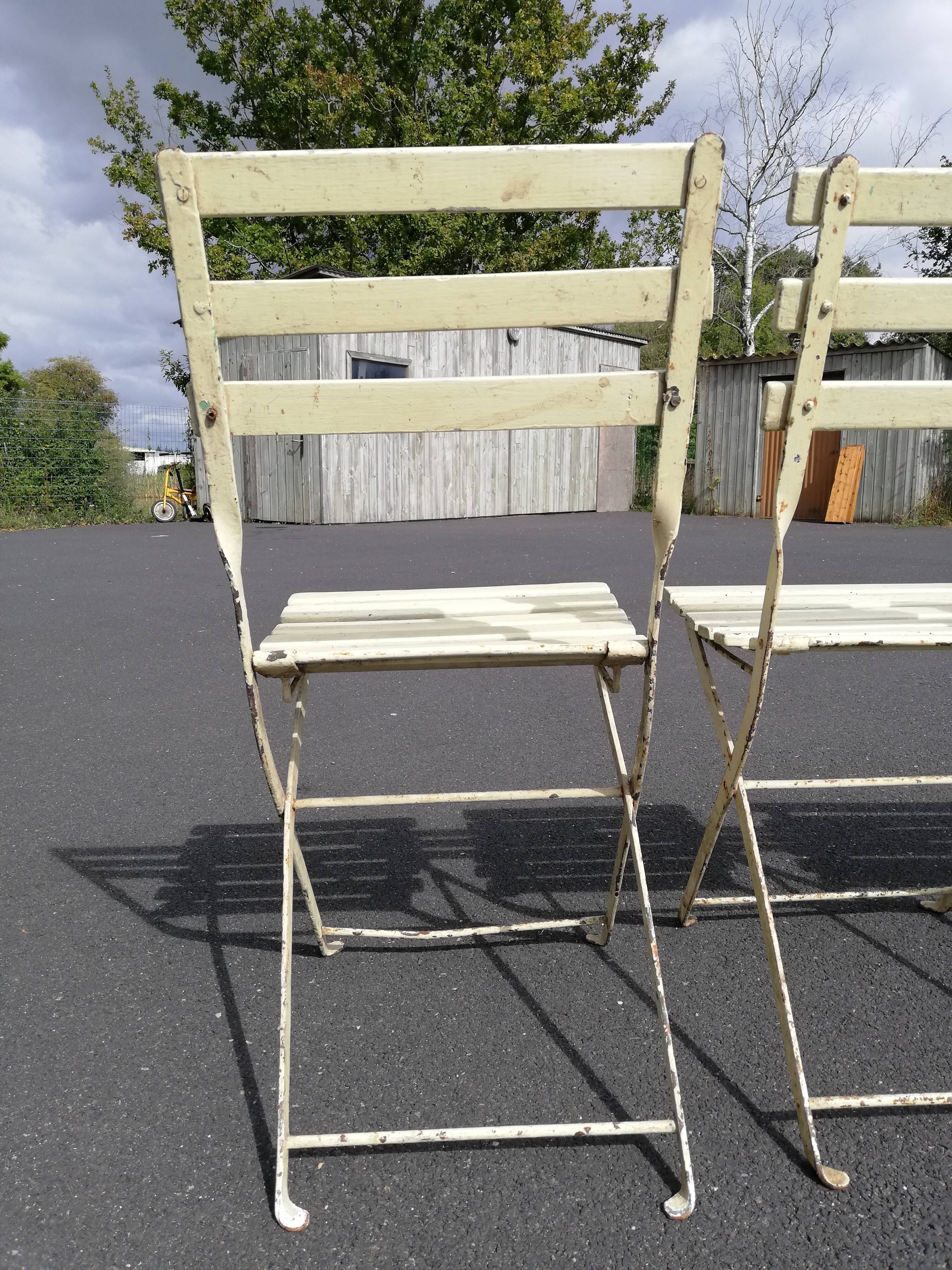 Series of 3 old folding outdoor chairs vintage garden