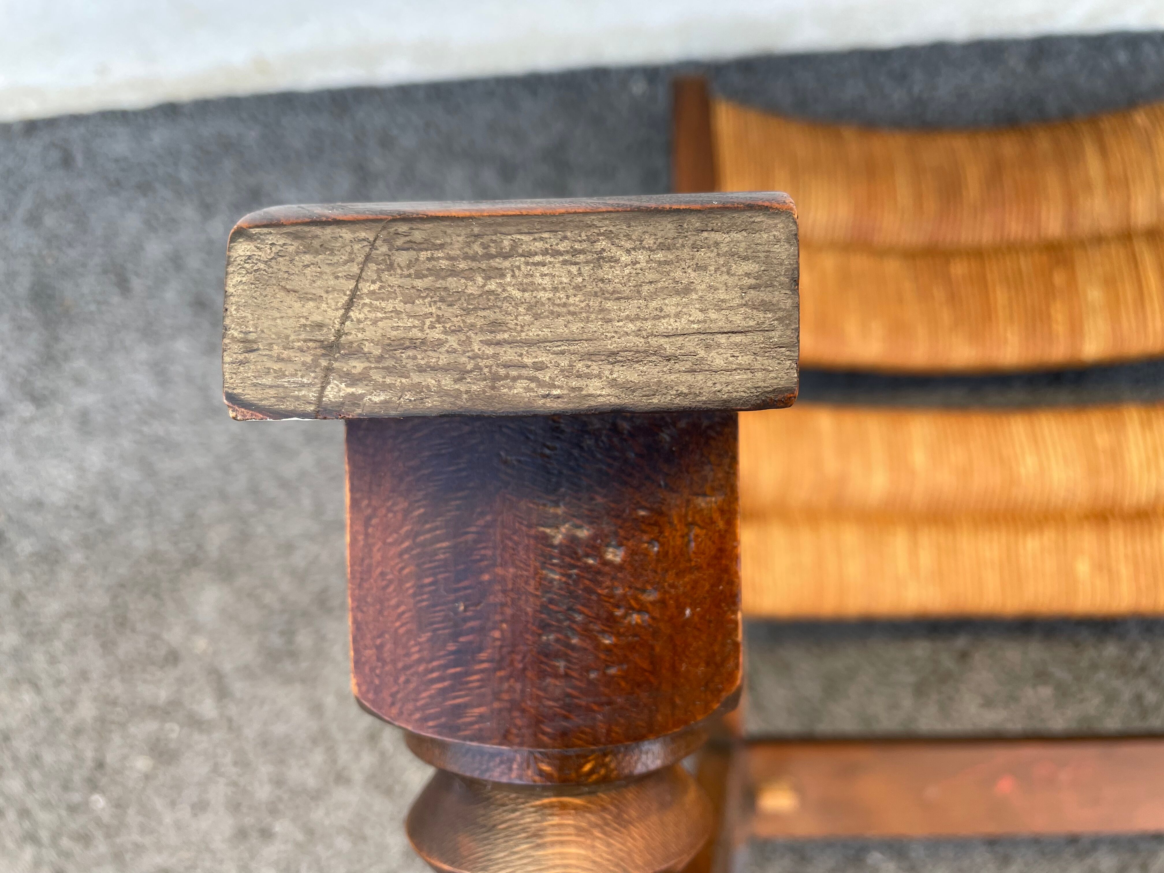 Vintage armchair in straw and brutalist wood