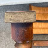 Vintage armchair in straw and brutalist wood