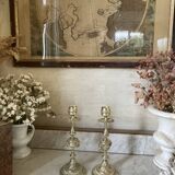 Pair of gilt bronze ram's head candlesticks, Louis XVI style, 19th century.