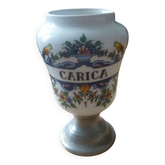 Ancien pot apothicaire en étain et porcelaine
