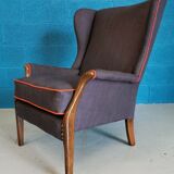 Vintage armchair teak 1960 years covered with violet