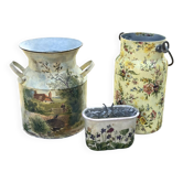 Ensemble de pots de fleurs, jardinières florales en tôle française, jardinières en métal, français