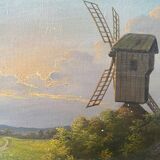 Old painting "Landscape at sunset" Mill HST signed Taerb