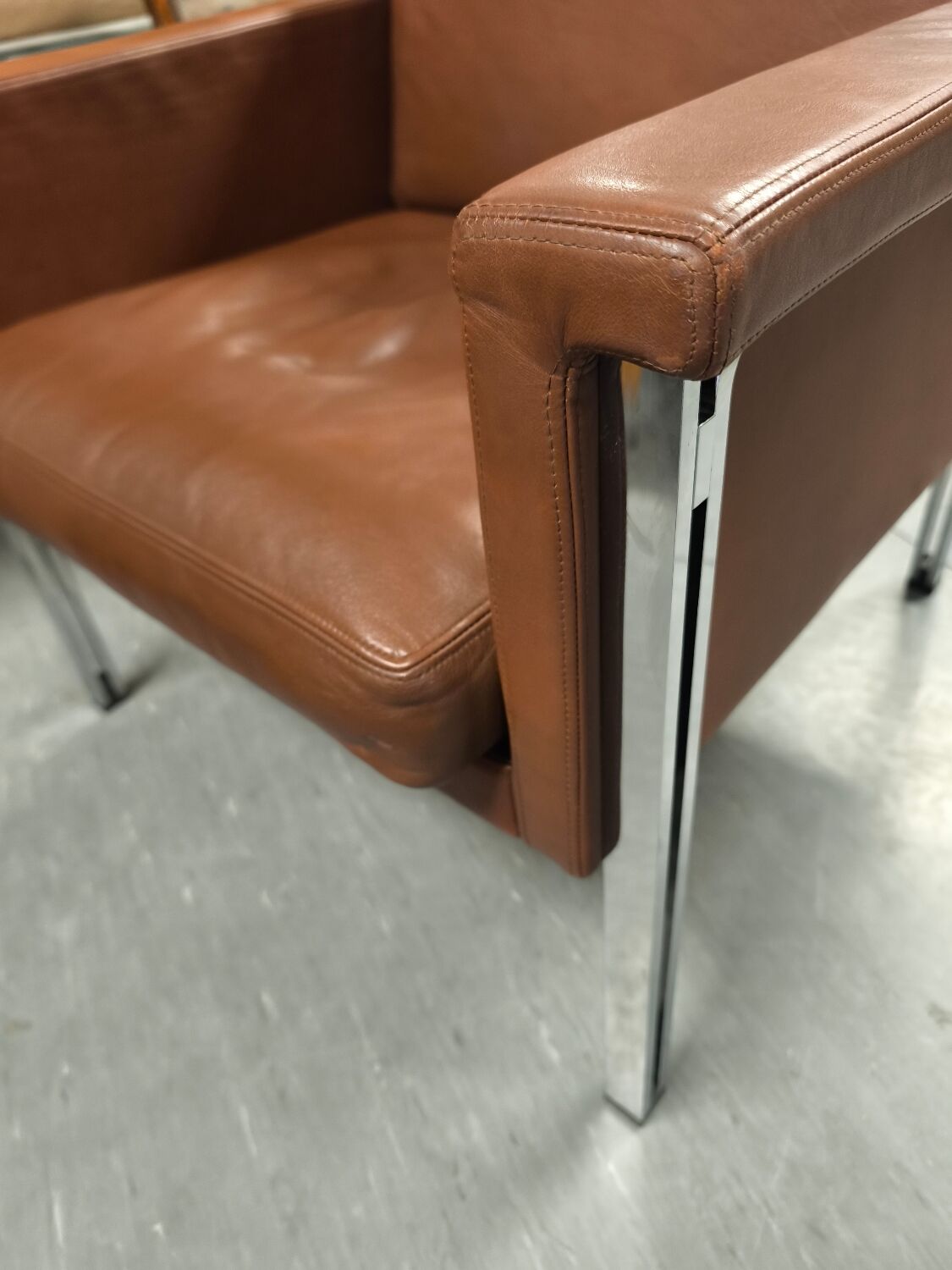 Leather armchair, 1970s, manufacturer Sitag, cognac brown leather.
