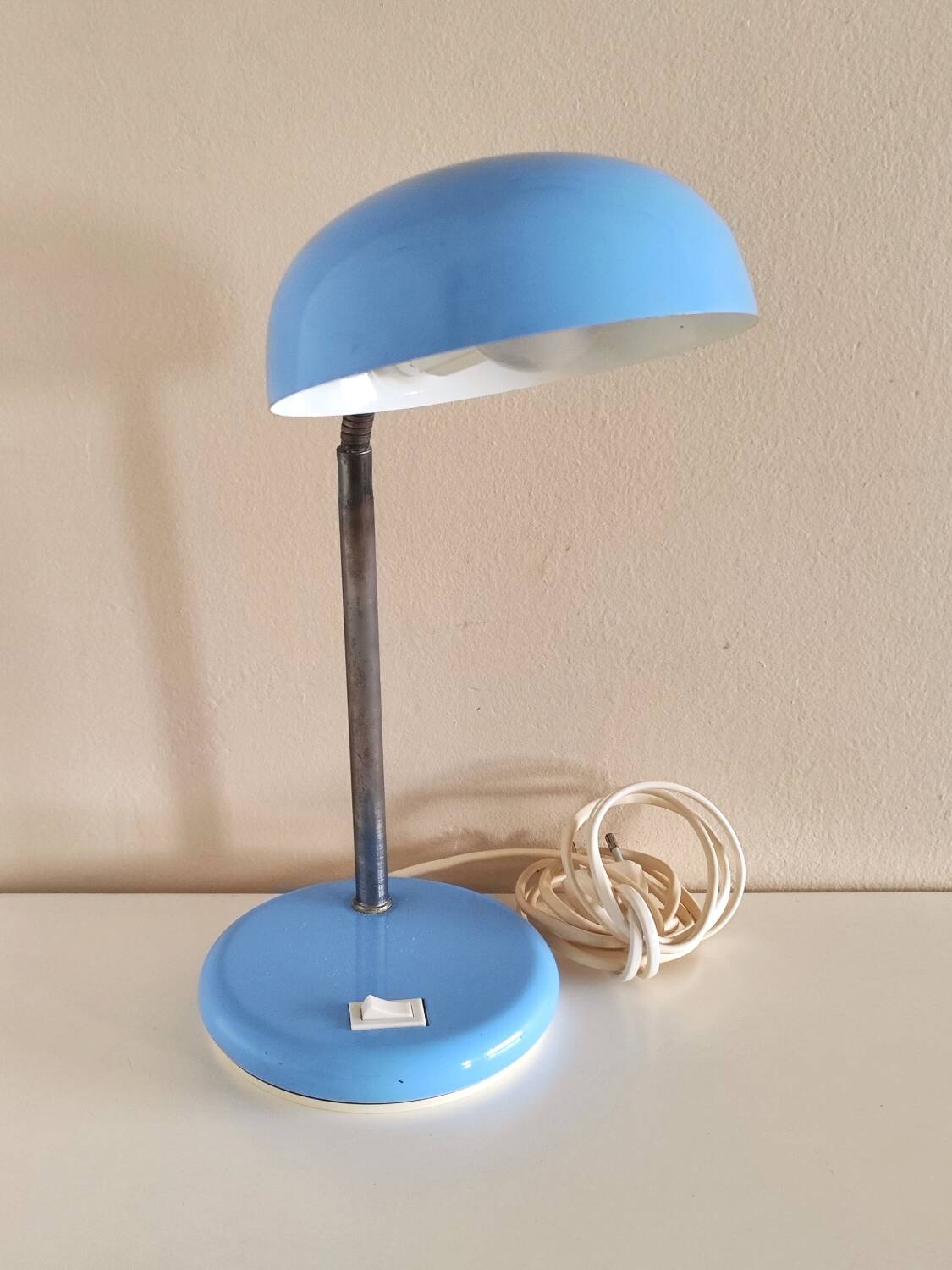 Sky blue steel desk lamp from the 60s