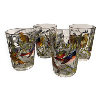Set of 4 bird-patterned water glasses
