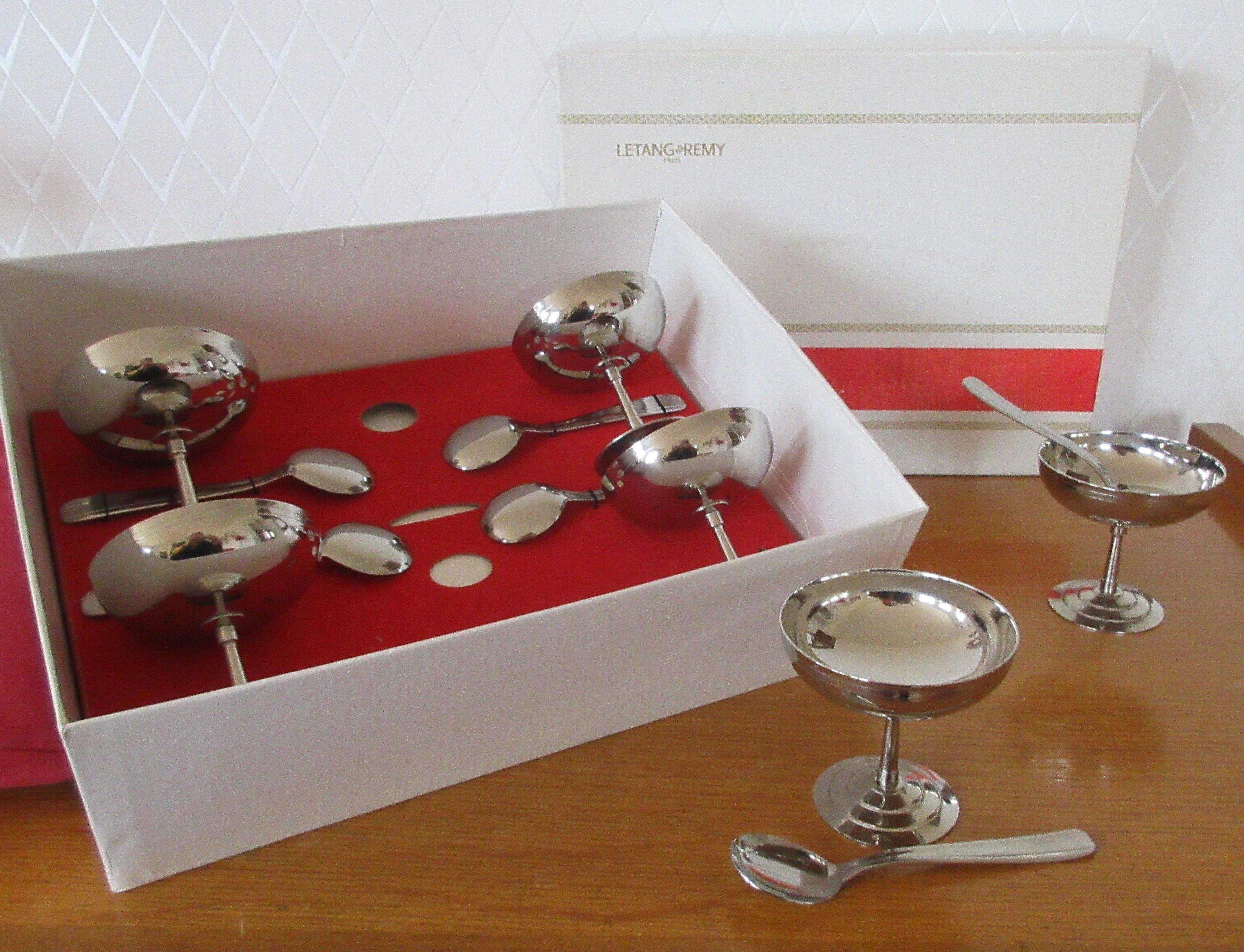 Vintage stainless steel ice cream service Letang and Remy