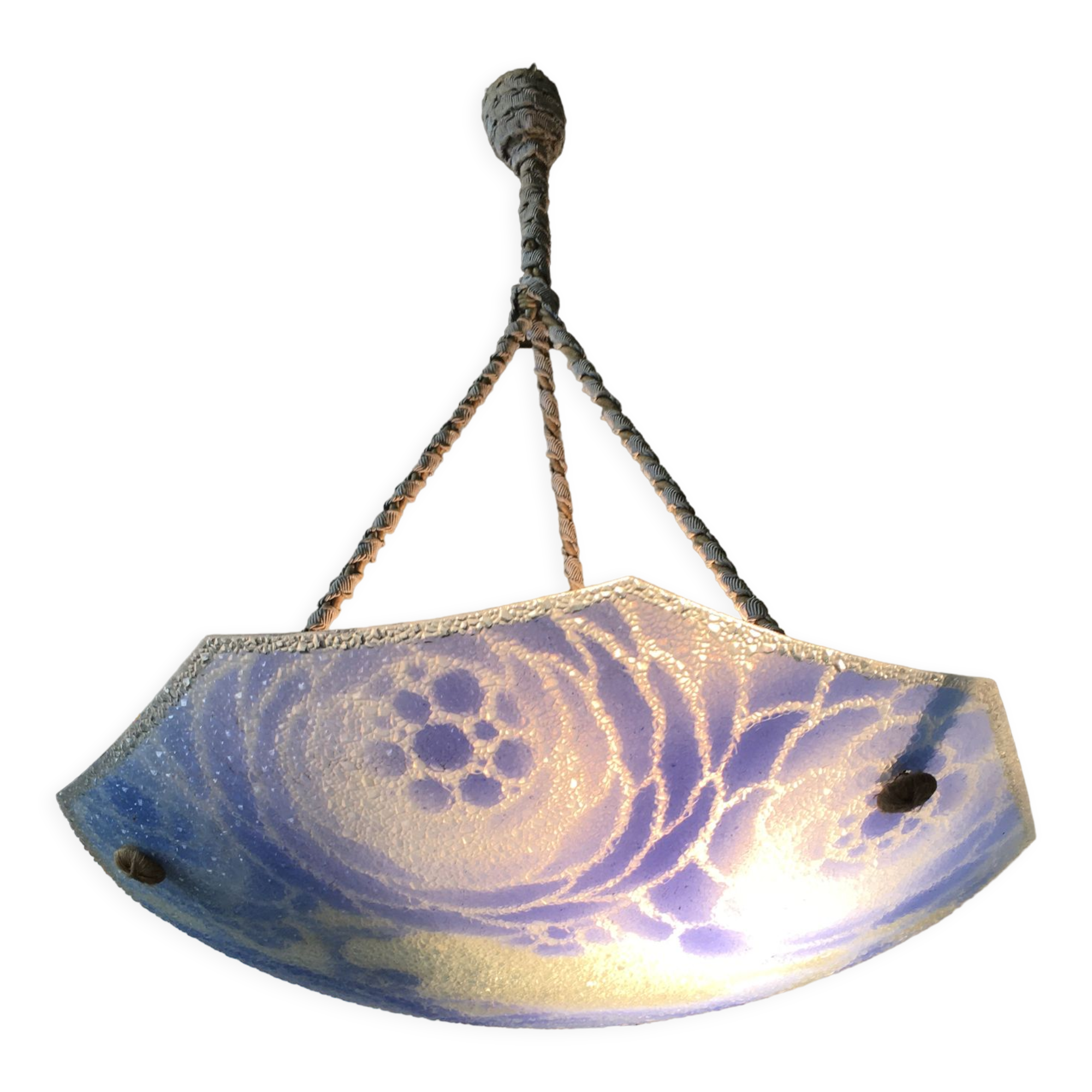 Art deco pendant lamp in blue granite glass