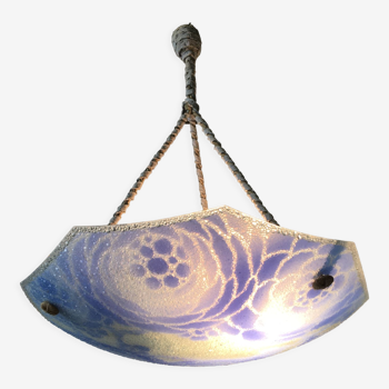 Art deco pendant lamp in blue granite glass
