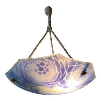 Art deco pendant lamp in blue granite glass