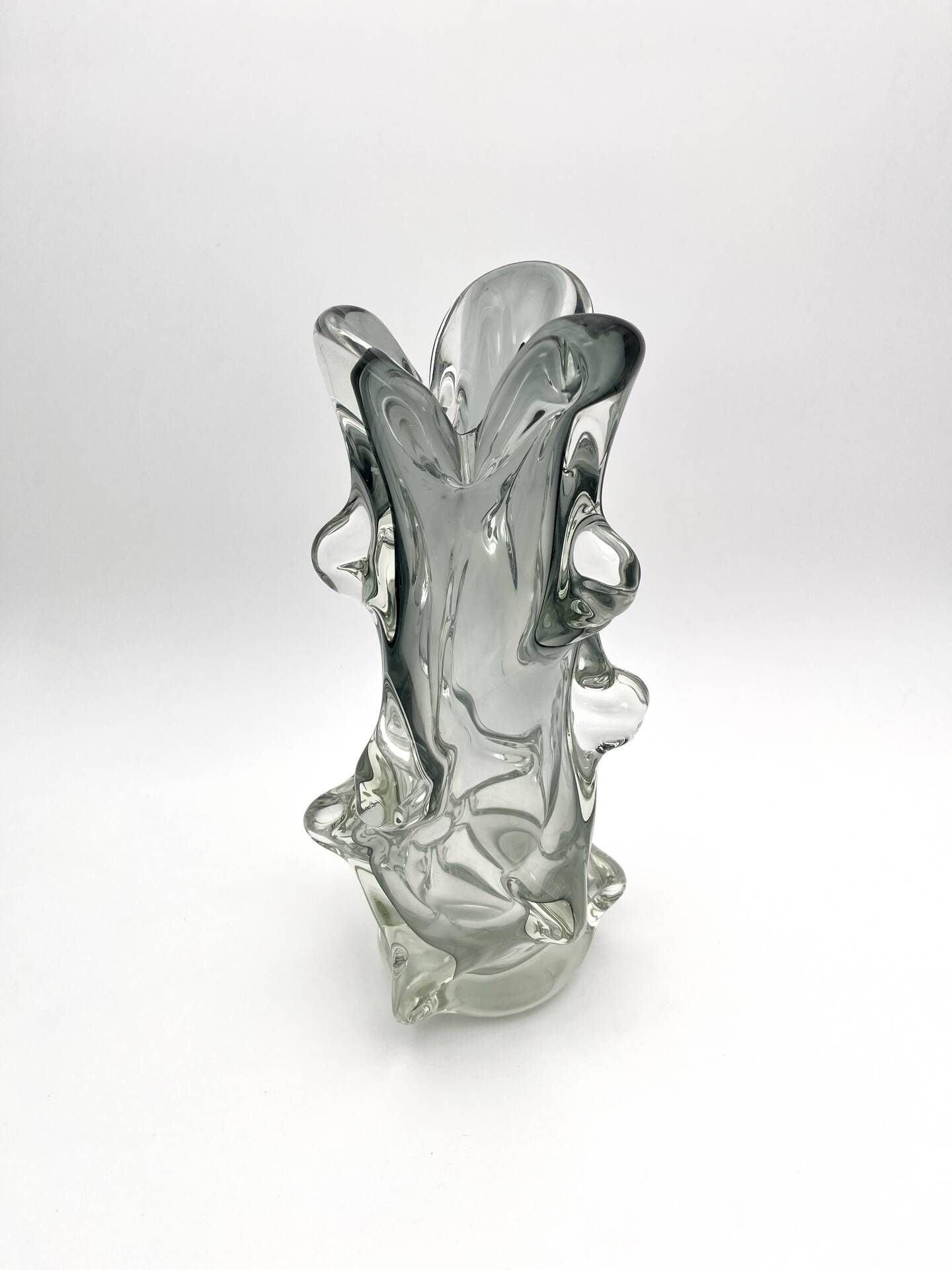 Large Murano Vase Smoked Glass Sculptural 31.5cm 3.1kg