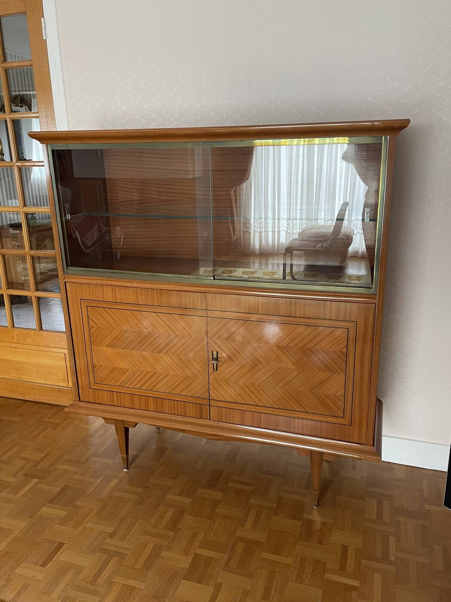 Buffet vitrine vintage bois et laiton
