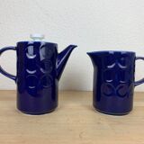 Vintage teapot and pitcher, blue ceramic
