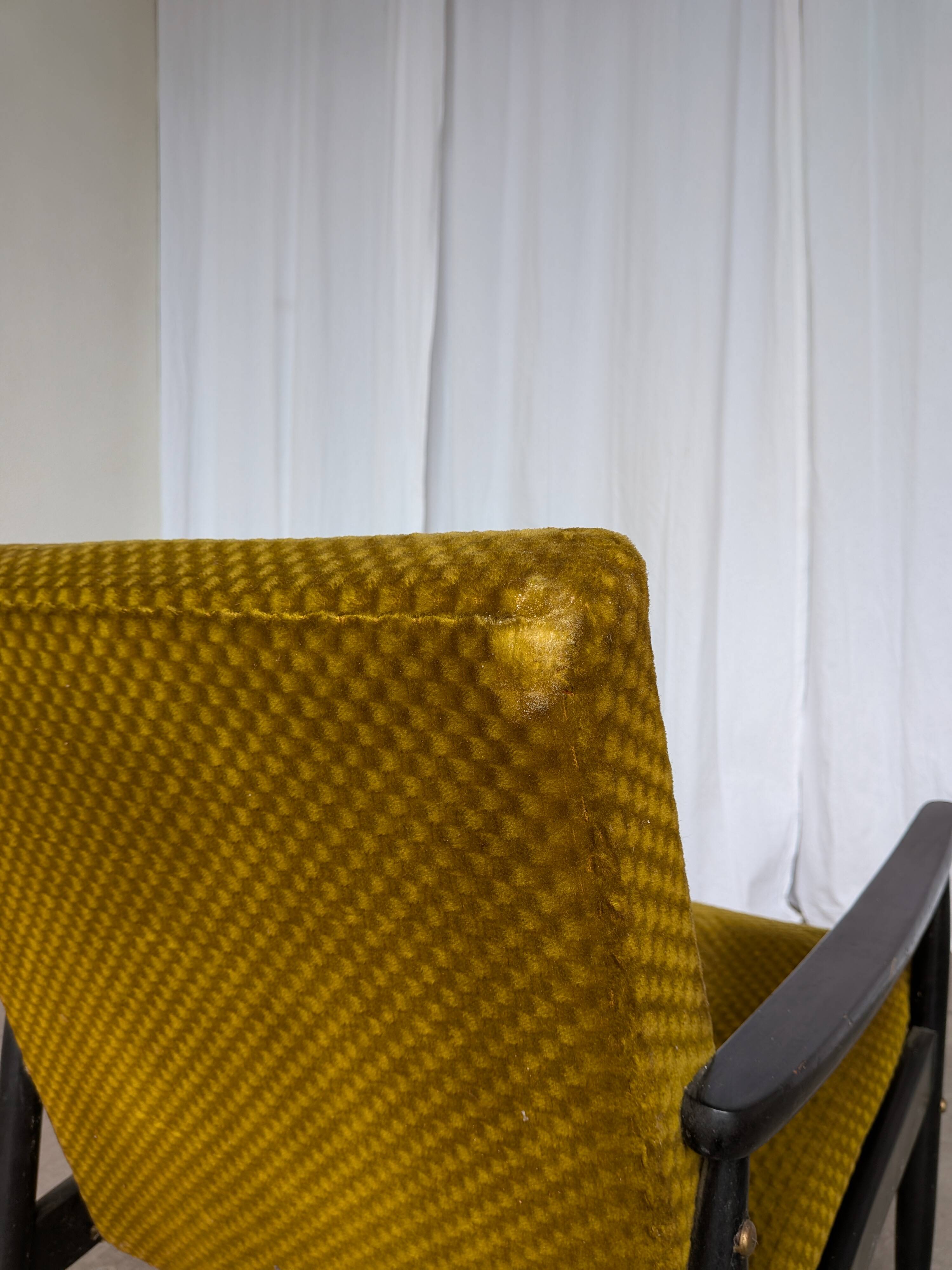 Vintage Yellow Fabric Armchair: Mid-Century Modern Lounge Chair