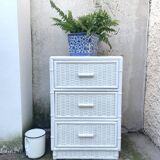small white rattan cabinet 3 drawers