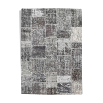 6x8 faded gray vintage patchwork tapis rug, 247x175cm