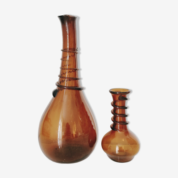 Murano, set de deux vases en verre soufflé brun