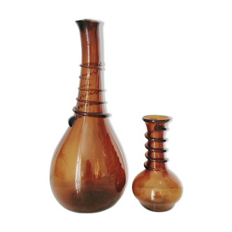 Murano, set de deux vases en verre soufflé brun