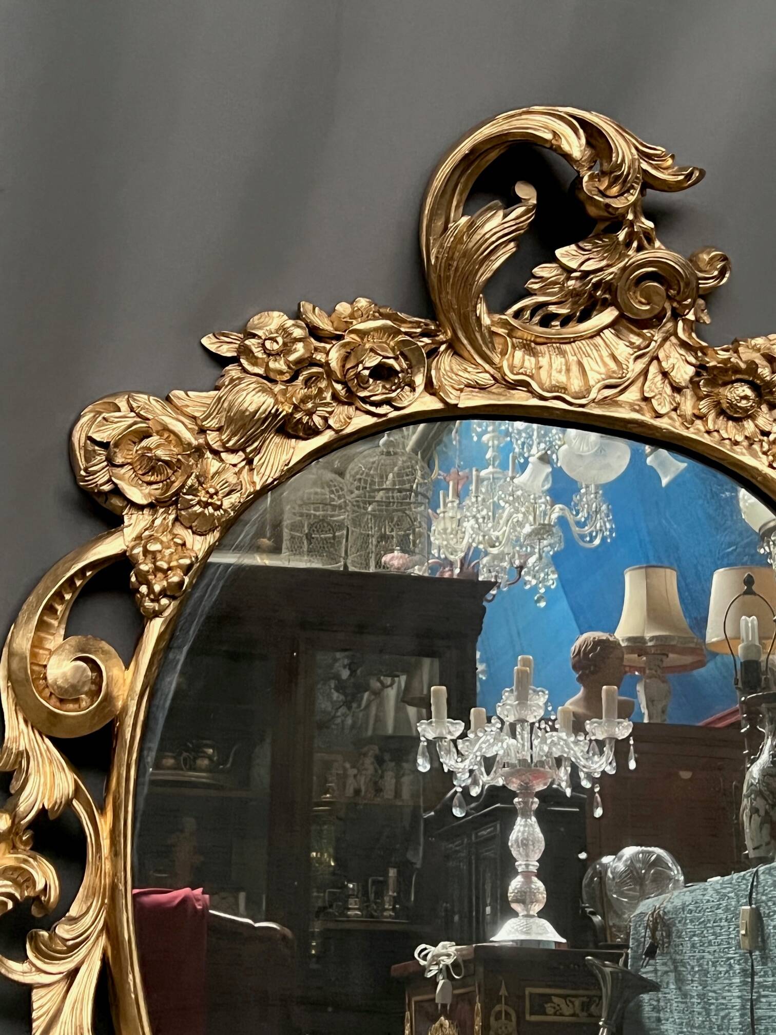 Antique rococo style wooden mirror. Solid walnut.