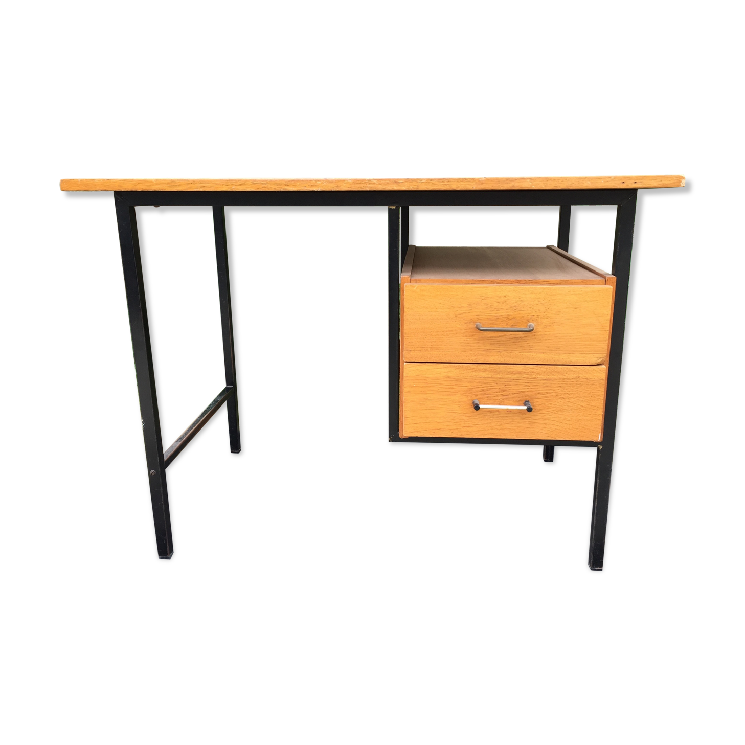 Vintage modernist office in oak and metal tubular base