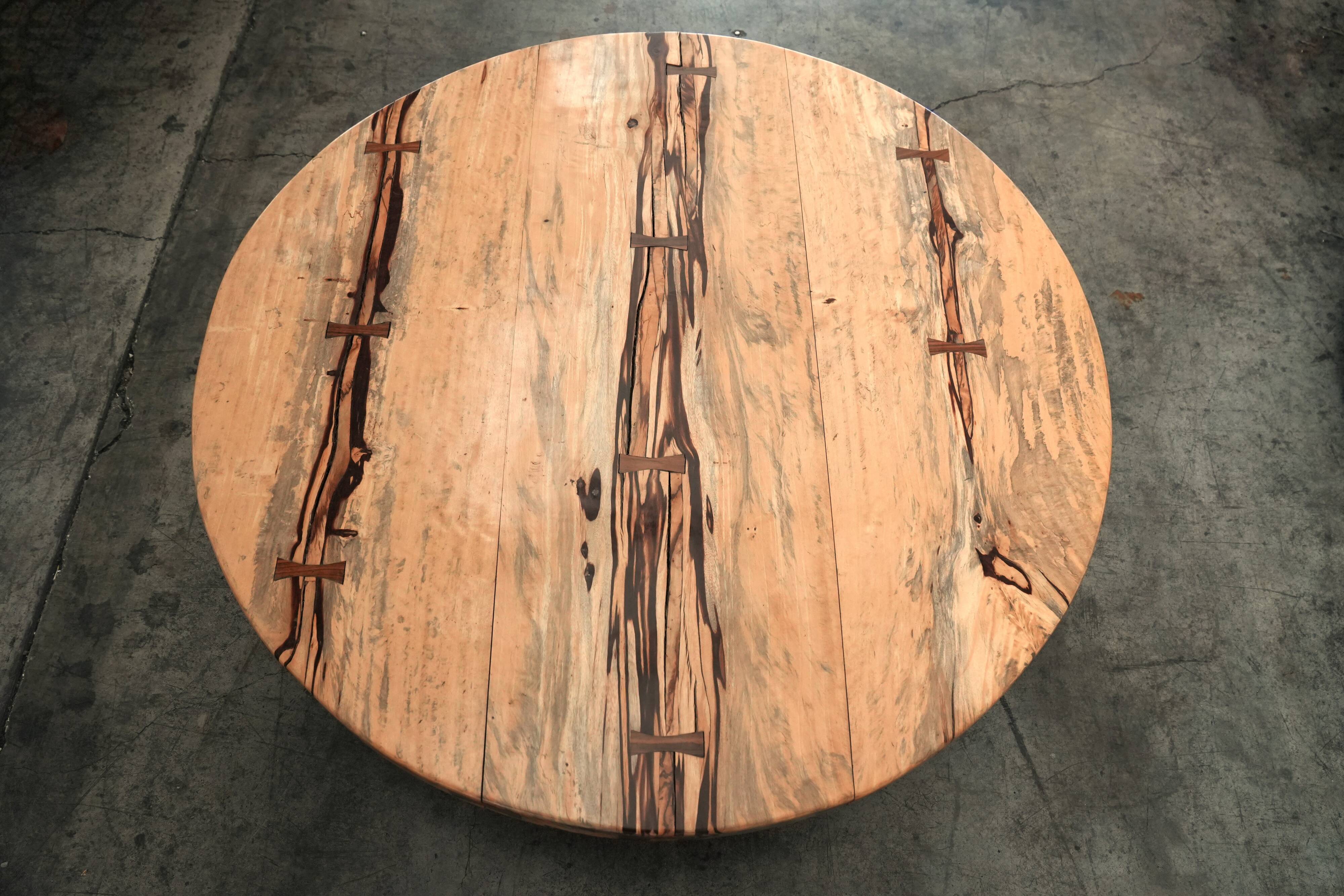 Monumental Artisan-Crafted Mixed Wood Round Coffee Table