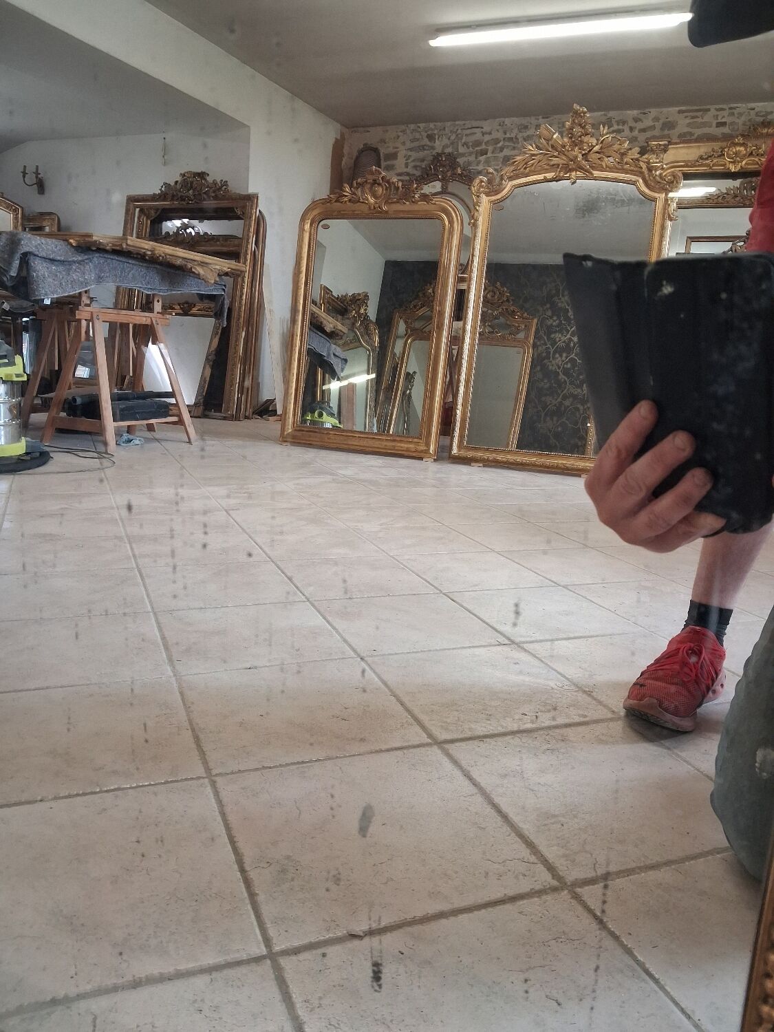 19th-century mirror, 2.04m x 1.25m.