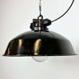 Industrial black enamel factory pendant lamp, 1950s