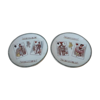 2 assiettes parlantes anciennes terre de fer Jeu de carte