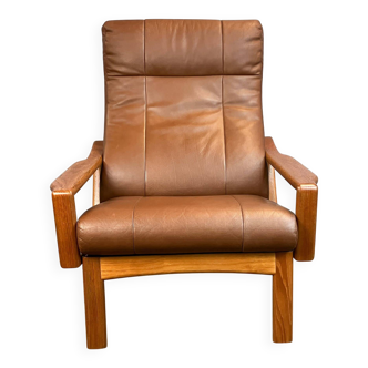 Lounge chair by Grete Jalk for Glostrup, teak and leather, 1960s
