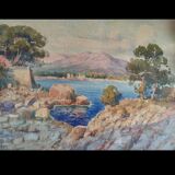 Tableau aquarelle vue du Cap d'ail par Émile Gauffriaud