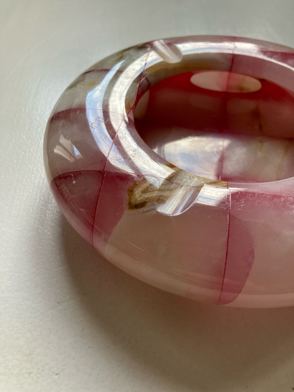 Ashtray with pink and white onyx checkerboard
