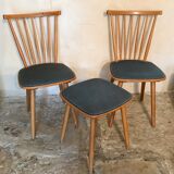 Set of 2 chairs with bars and a stool vintage compass feet 1960's