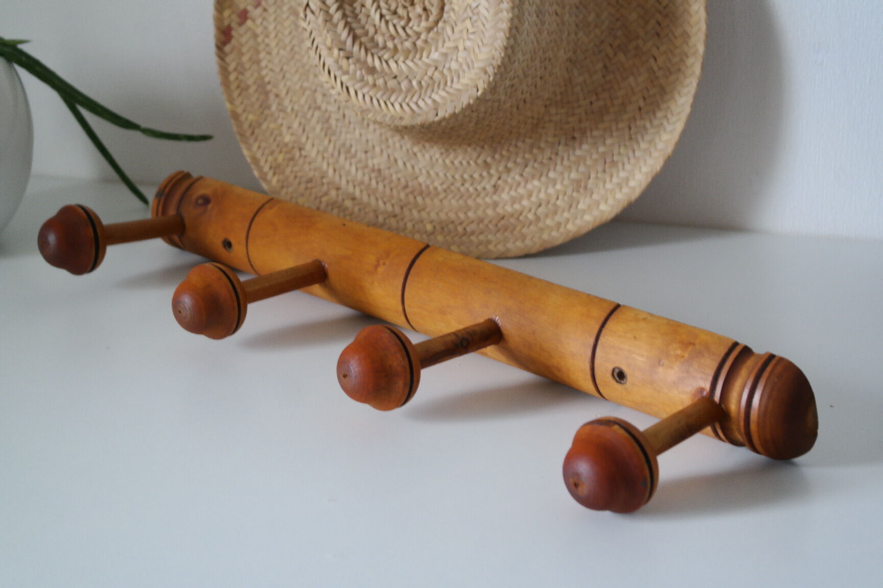 Vintage bamboo style wooden coat rack