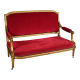 Antique French red velvet sofa from the 19th century