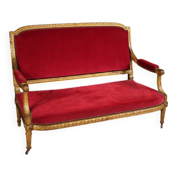 Antique French red velvet sofa from the 19th century