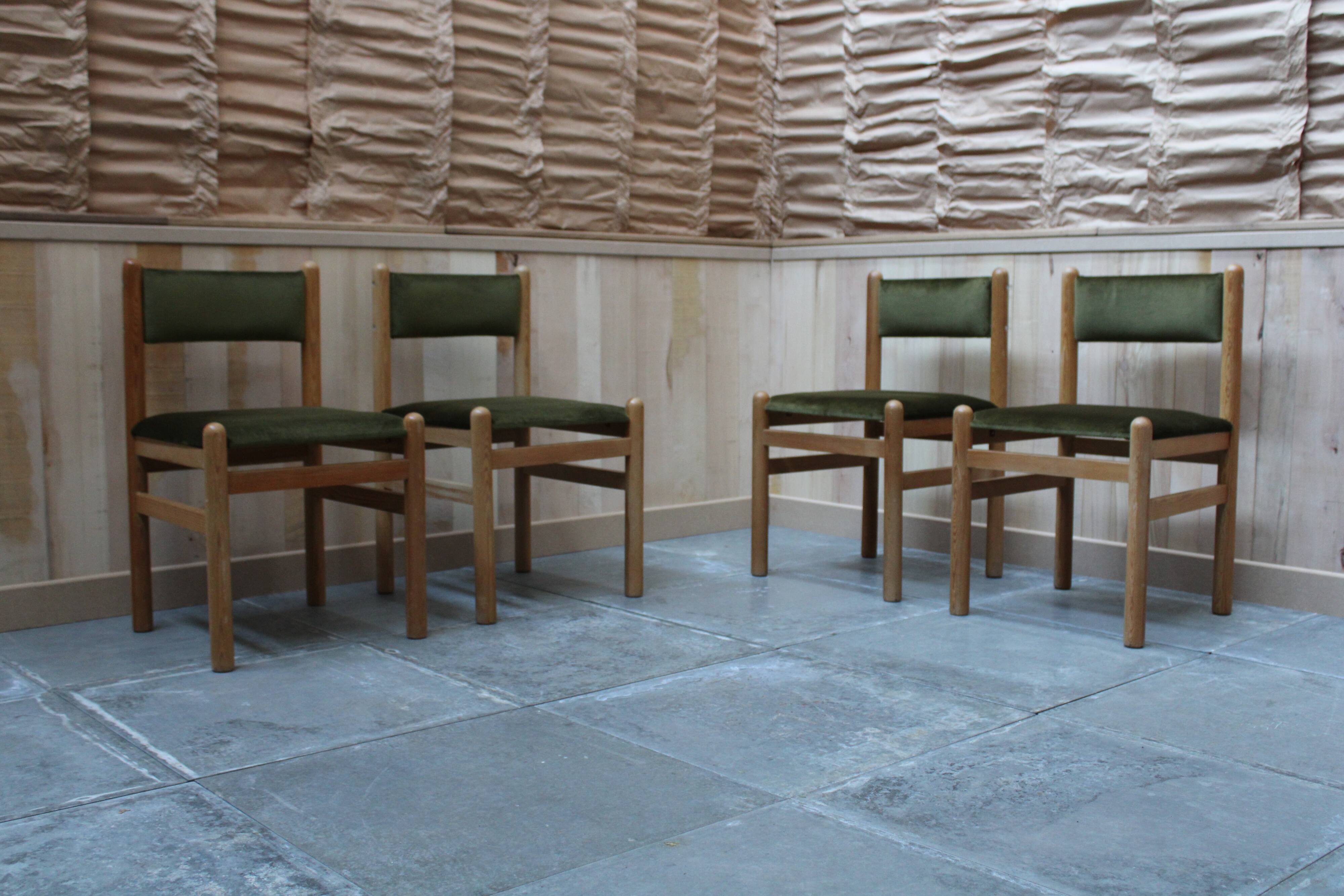 Vintage pine & velvet chairs