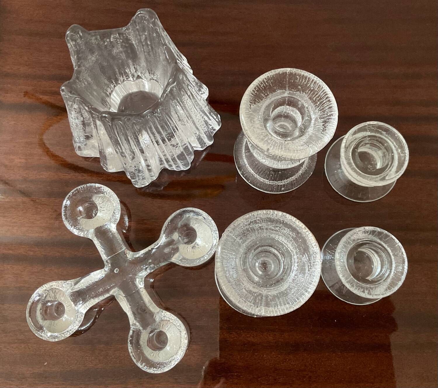 Series 6 vintage candlesticks pressed molded glass paste