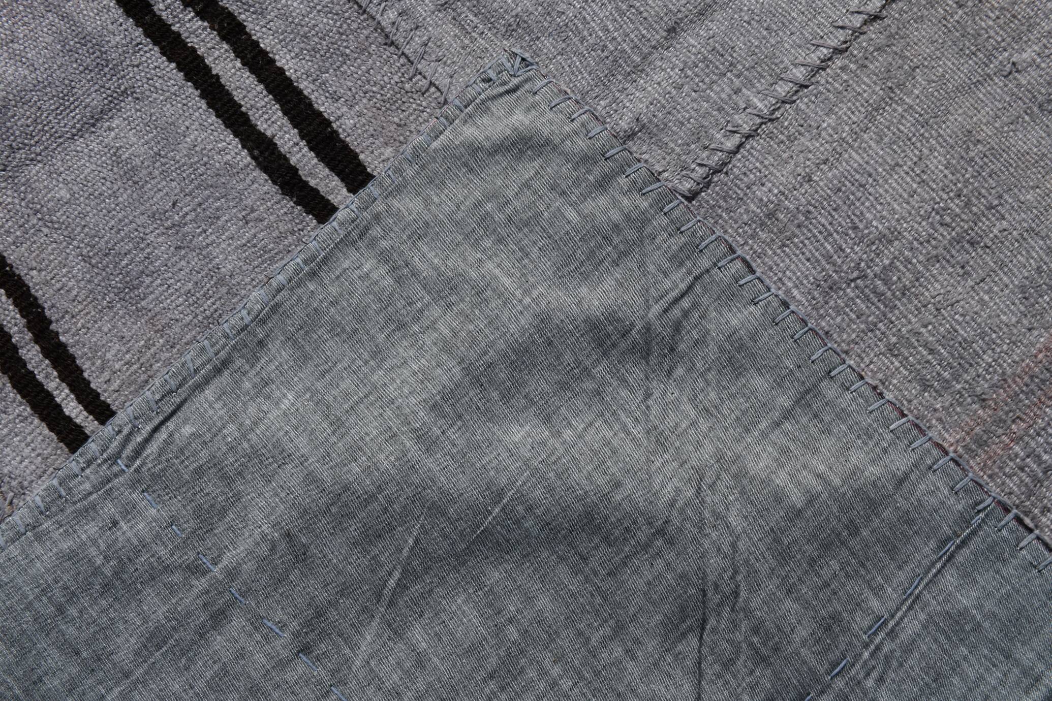 7x10 Vintage Gray & Black Modern Kilim Rug, 213x308Cm