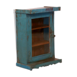 Vitrine murale art déco en teck birman patine bleue d'origine
