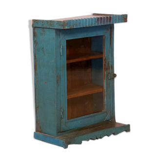 old Art Deco wall display case in original blue teak Burmese patina