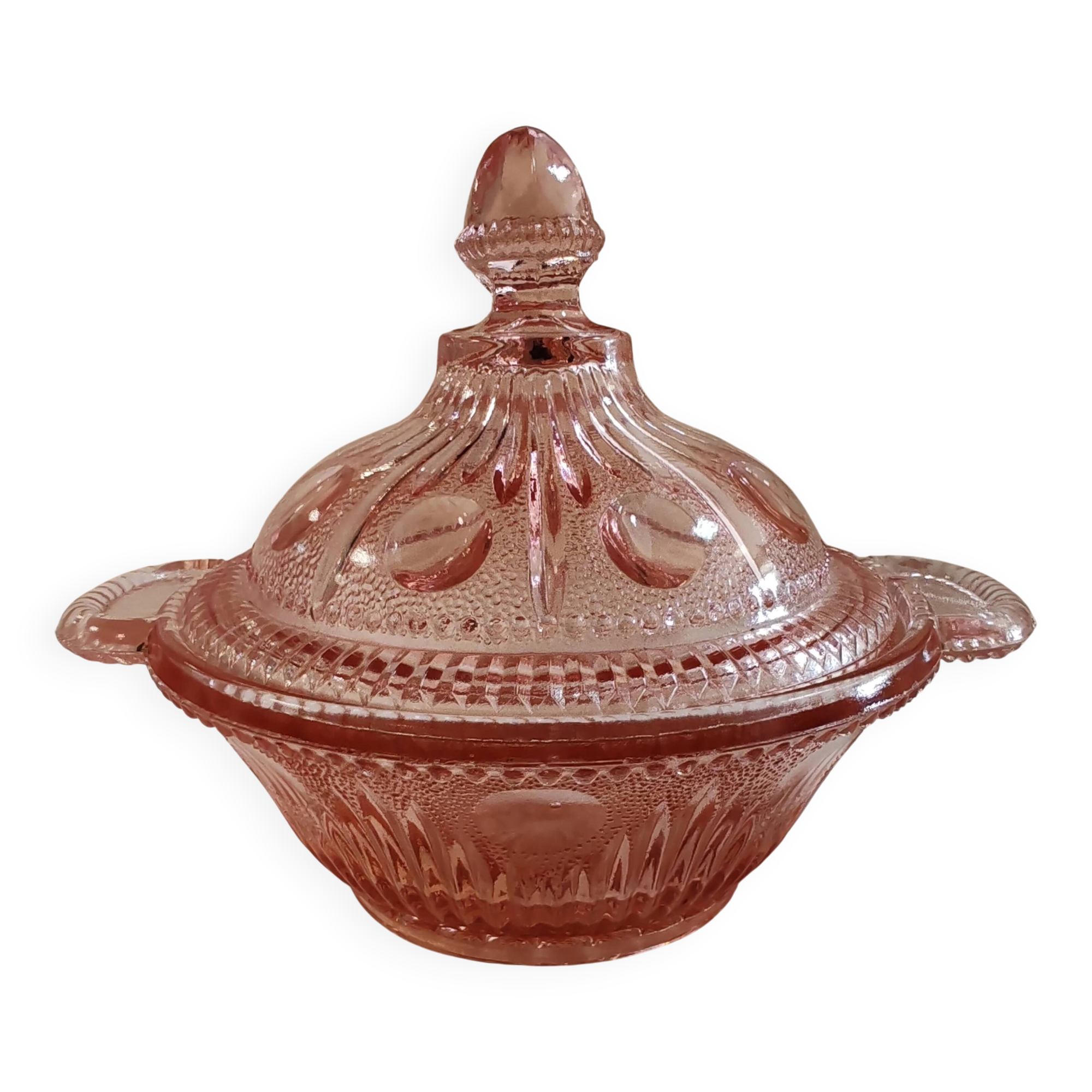 Pink glass sugar bowl