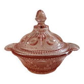 Pink glass sugar bowl
