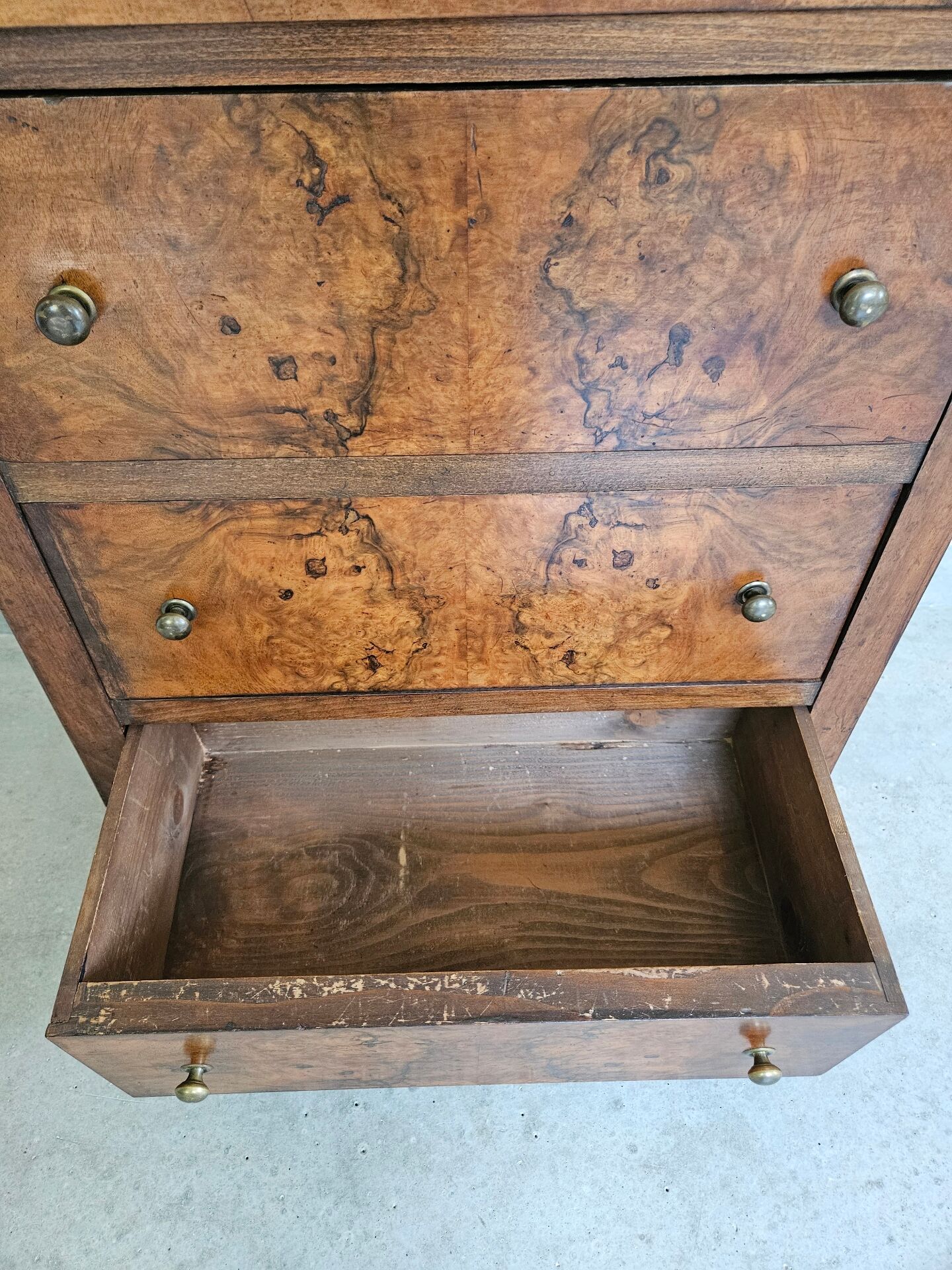 commode 4 tiroirs meuble rangement bois ronce de noyer ancienne vintag